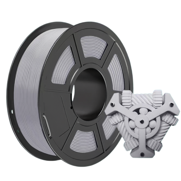 abs-3d-printing-filament-engineering-parts ABS 3D printer filament grey spool with printed engineering mechanical component