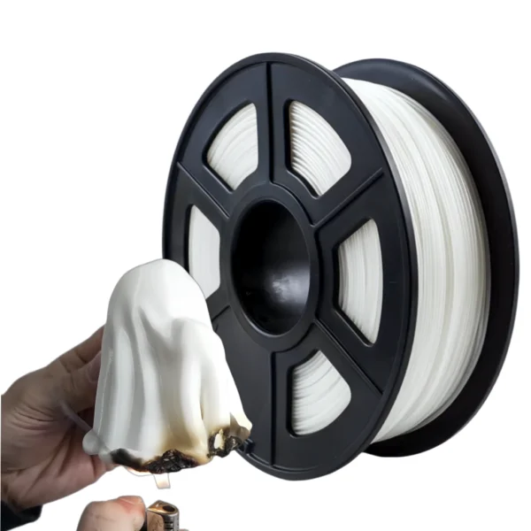 ABS-FR flame retardant 3D printer filament white spool with flame resistance demonstration model