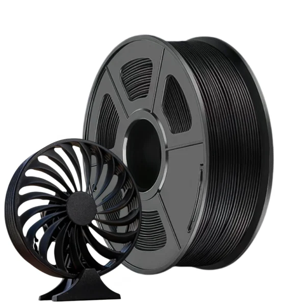 ABS-GF glass fiber reinforced ABS filament black spool with printed engineering mechanical component