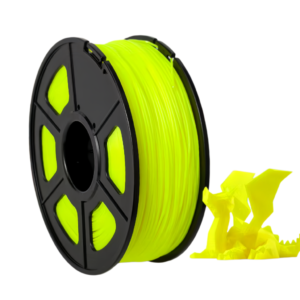 HIPS 3D printer filament fluorescent green spool with printed artistic dragon model