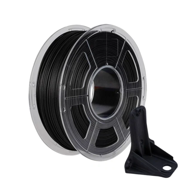 PA12-GF glass fiber reinforced nylon 3D printer filament black spool with printed engineering component