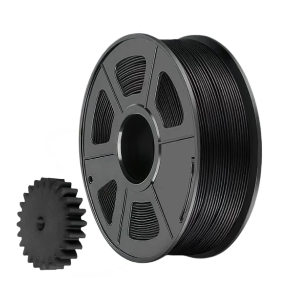 PC-CF carbon fiber reinforced polycarbonate 3D printer filament black spool with engineering part model