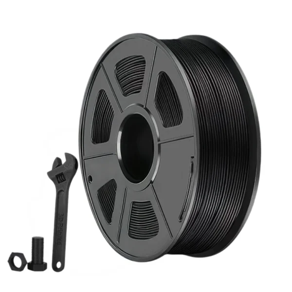 PETG-CF carbon fiber reinforced PETG filament black spool with printed wrench tool model