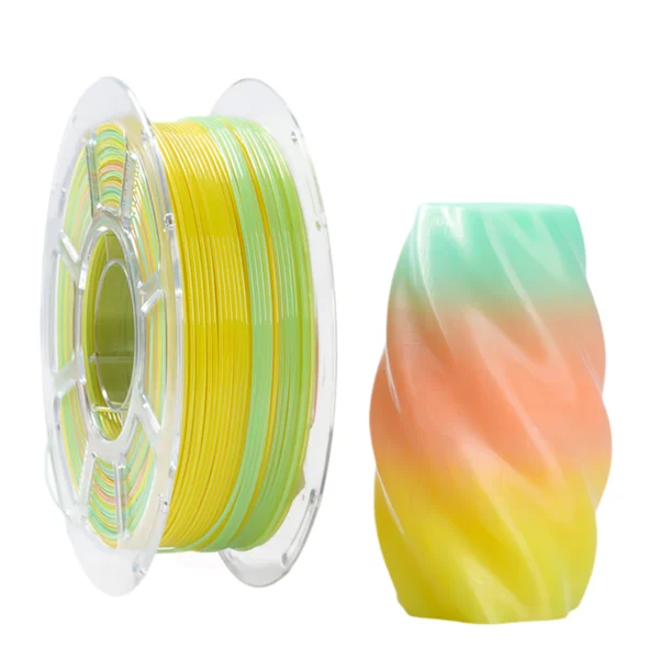 rainbow glass PETG filament spool with printed decorative small model