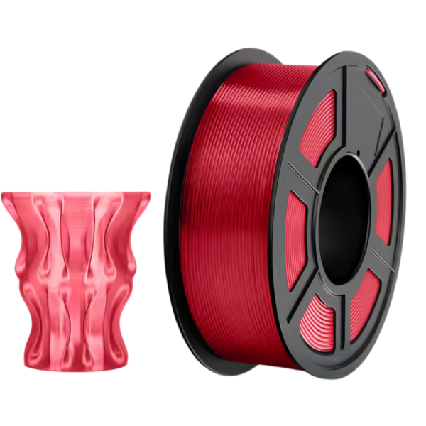 petg-transparent-red-3d-printing-filament-decoration transparent red PETG filament spool with printed artistic decorative model
