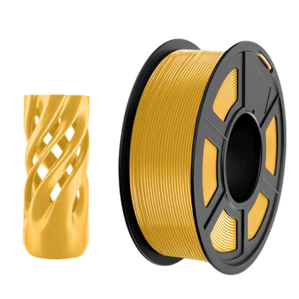 yellow PETG filament spool with printed artistic design model