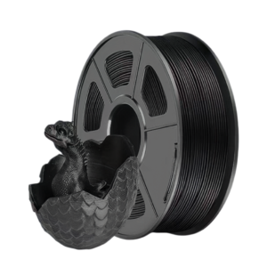 pla-cf-3d-printing-filament-dragon-model PLA-CF carbon fiber reinforced PLA filament black spool with printed dragon egg model
