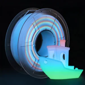 glow in the dark PLA filament colorful spool with printed benchy boat model