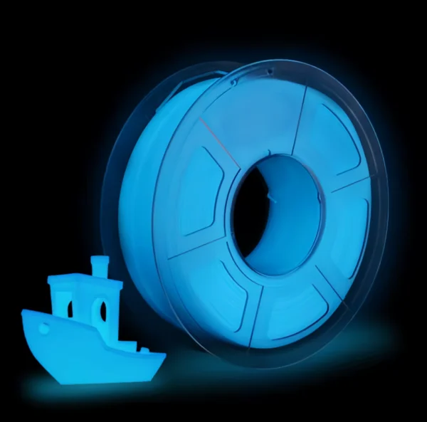 glow in the dark PLA filament single color spool with printed benchy test model