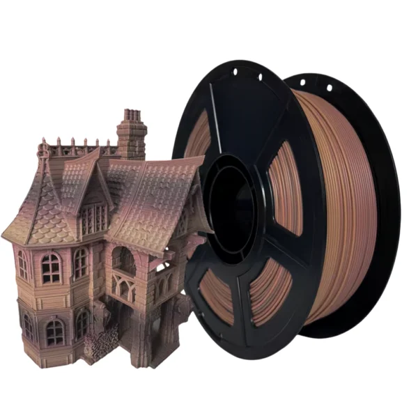 PLA matte tri color filament spool with printed house model