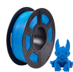 PLA plus filament blue spool with printed toy model
