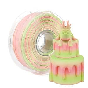 rainbow PLA filament spool with printed cake model