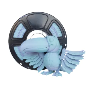 rainbow four season PLA filament spool with printed toucan bird model