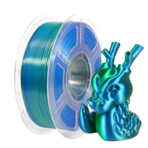 PLA silk dual color filament spool with printed cartoon dragon model