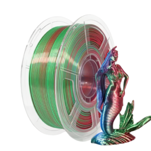 PLA silk tri color filament spool with printed mermaid model