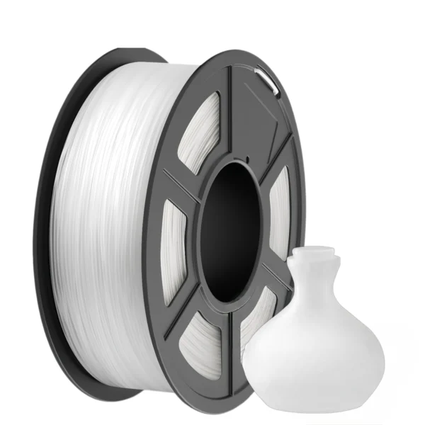 PP polypropylene 3D printer filament white spool with printed decorative vase model