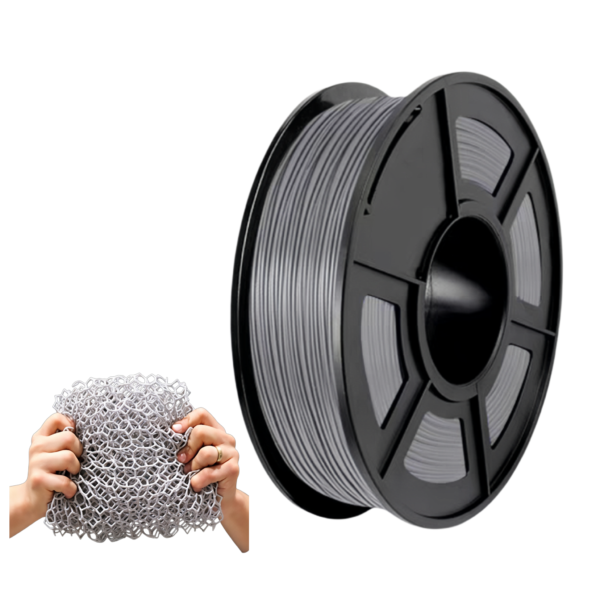 tpu-flexible-3d-printing-filament-shock-absorber TPU flexible 3D printer filament grey spool with printed shock absorption cushion model