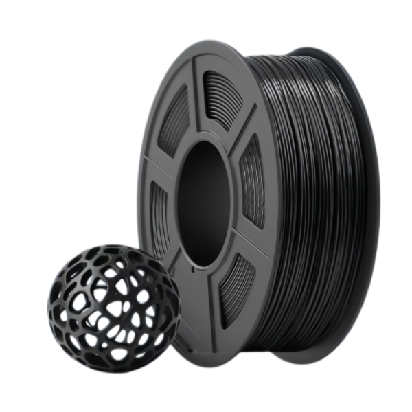 TPU flexible filament black spool with printed small football model