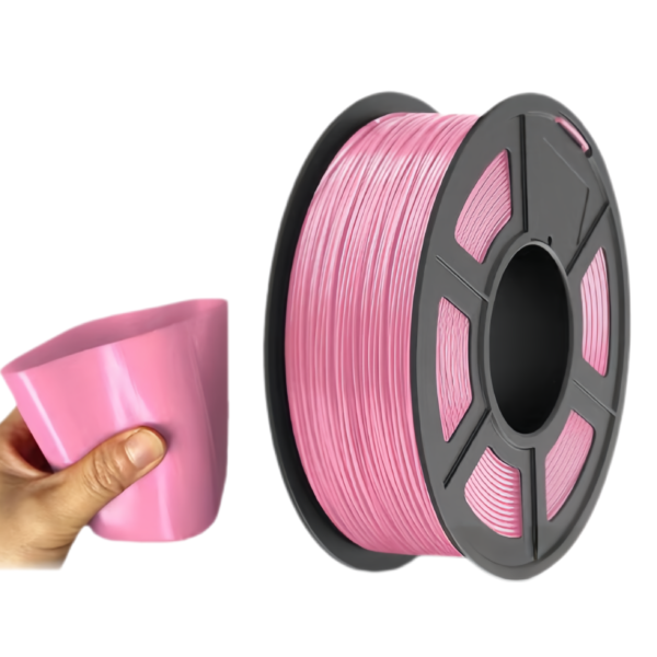 TPU flexible filament pink spool with printed soft cup model
