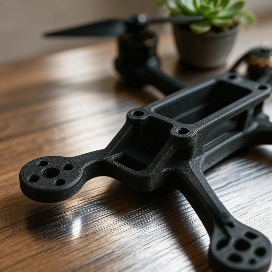 Carbon fiber reinforced 3D printed industrial part made with PA6-CF and PA12-CF filament showing high strength and surface texture